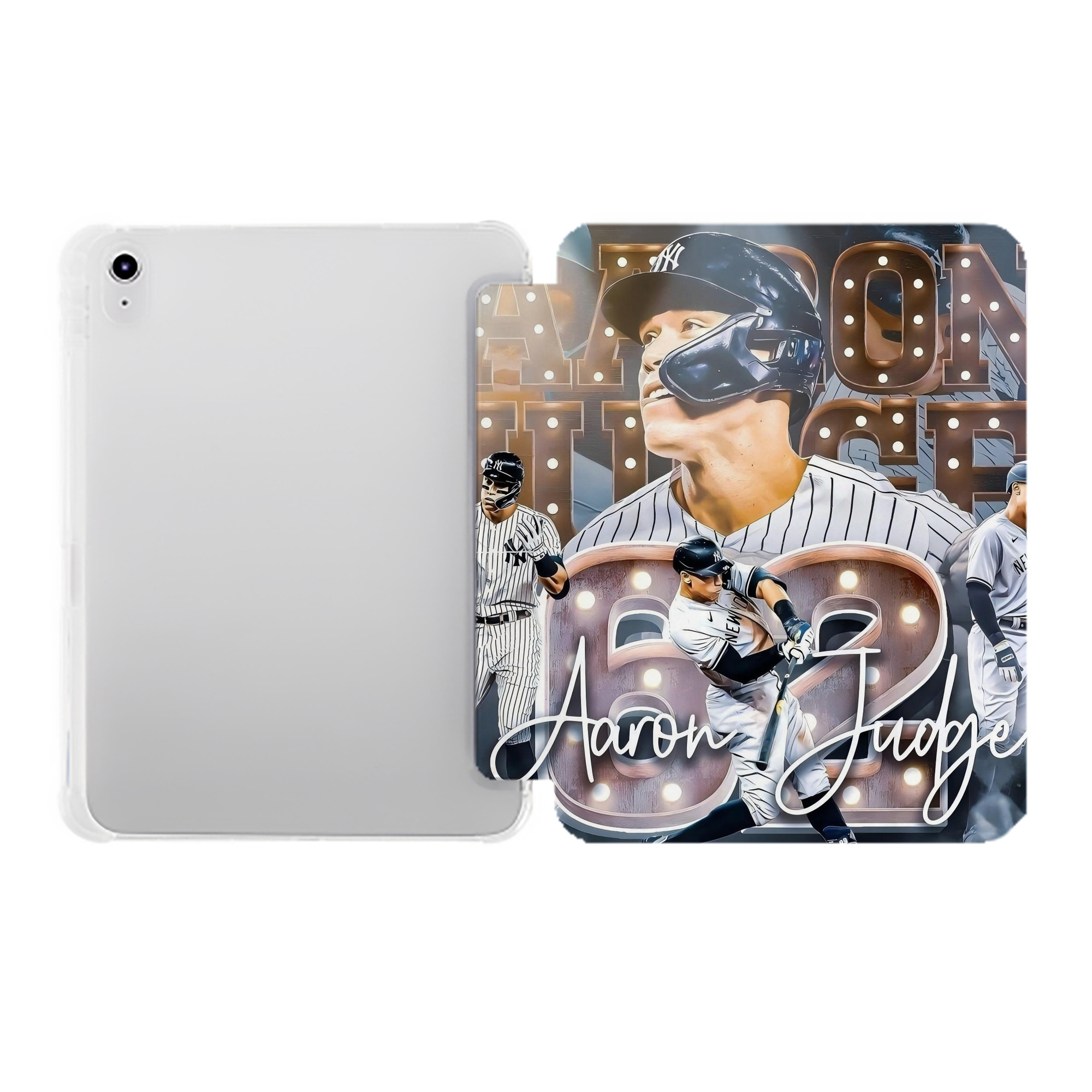 Aaron Judge 62 Home Runs Premium Tri-Fold PU Leather & Silicone IPad Case With Pencil Slot – Fits 9.5,10.5,10.9 – Adjustable Stand, Slim, Protective